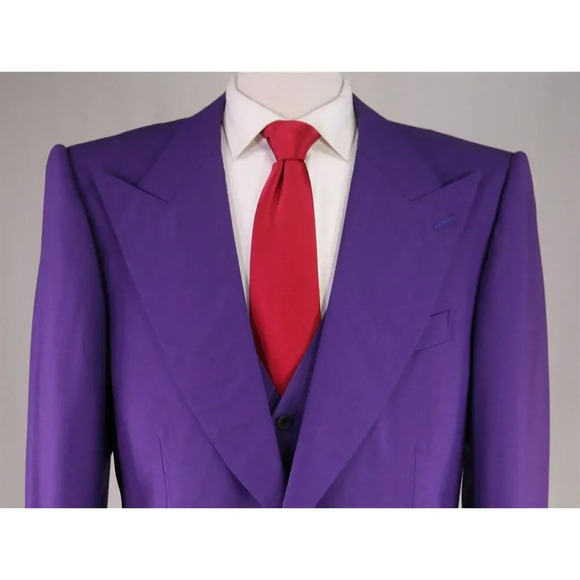 Edward Sexton Bespoke Custom Made for Adam Lambert Purple 3-Piece Suit 42L - Picture 5 of 14